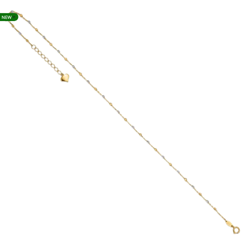 14K Two-tone Polished and Diamond-cut Beads  Anklet | ANK349-10
