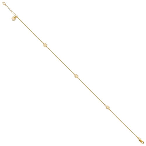 14K Polished Flowers 10in Plus 1in ext. Anklet | ANK306-10