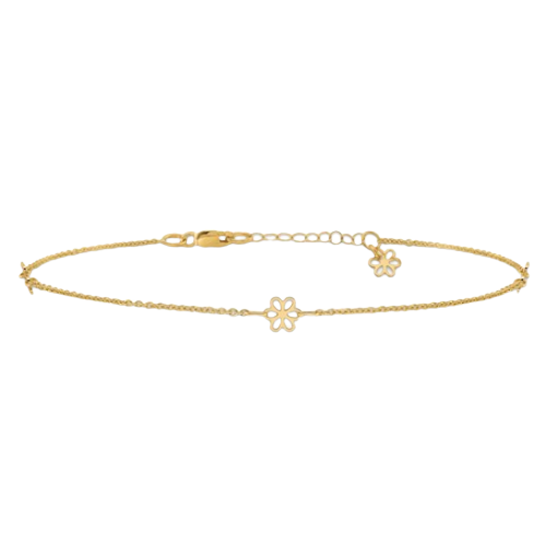 14K Polished Flowers 10in Plus 1in ext. Anklet | ANK306-10
