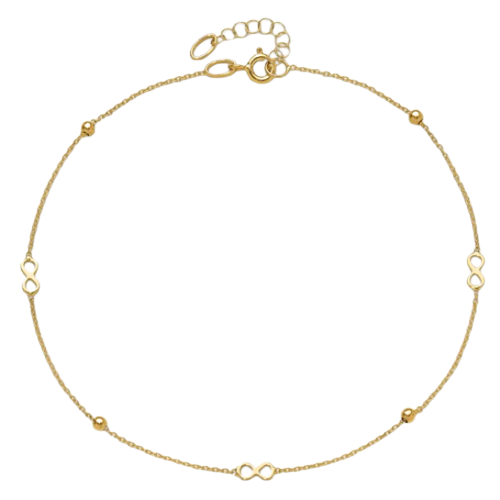 14K Polished Infinity 9in Plus  Anklet | ANK315-9