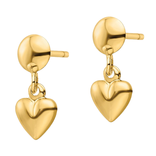 14K Polished Heart Post Dangle Earrings| YE2049