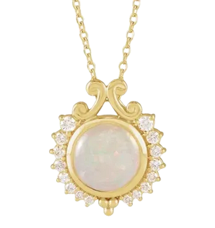14K Yellow Natural White Opal & 1/6 CTW Natural Diamond 16-18" Necklace | 88146