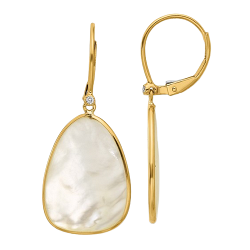 14K Polished Mother of Pearl and Diamond Leverback Dangle Earrings | 14VAEA205Y