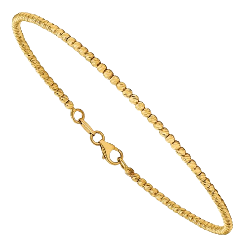 14kt Yellow Gold Polished Diamond-Cut Beaded Bracelet | LF1080