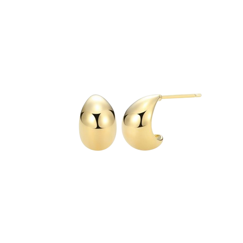 11.5mm small curved puffy earrings in sterling silver with 18K gold plating.