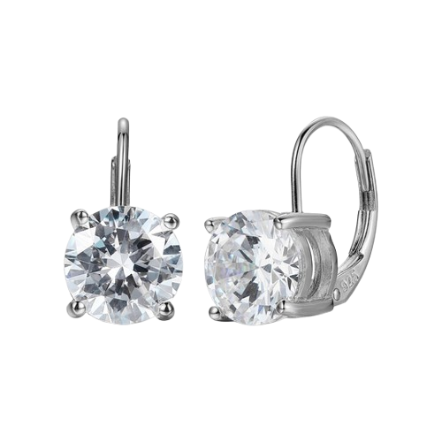 Diamondlite CZ 8mm round leverback earrings in sterling silver.