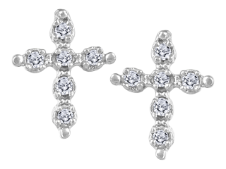 14kt White Gold Cross Diamond Studs| CH2470