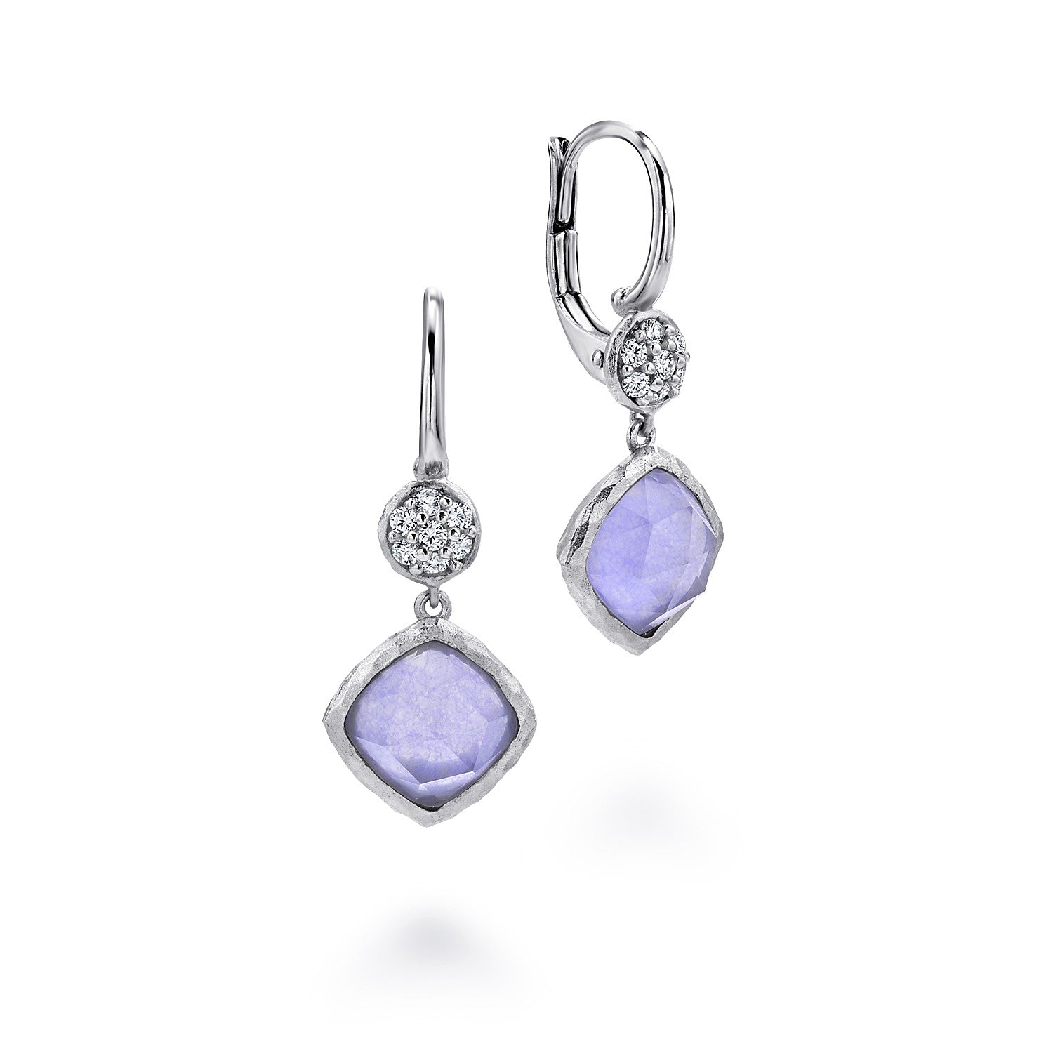 Gabriel & Co 925 Sterling Silver Rock Crystal/Purple Jade Cushion Drop Earrings with White Sapphire Tops |  EG12528SVJMC
