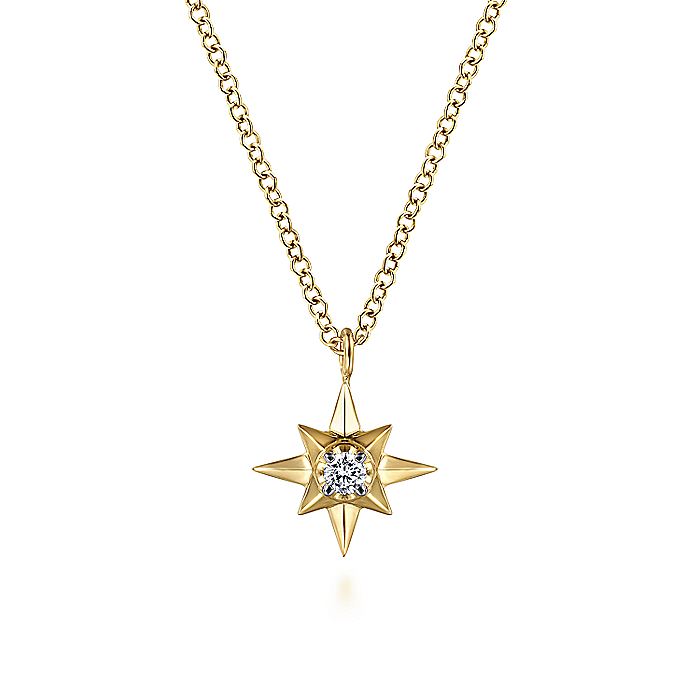 14K Yellow Gold Diamond Star Pendant Necklace | NK6484Y45JJ