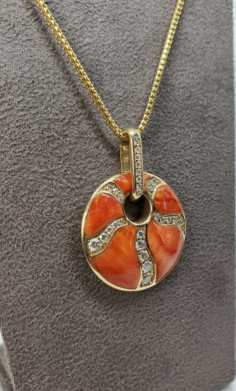 Kabana Orange Spiny Circle Pendant with Diamonds | 804-00035