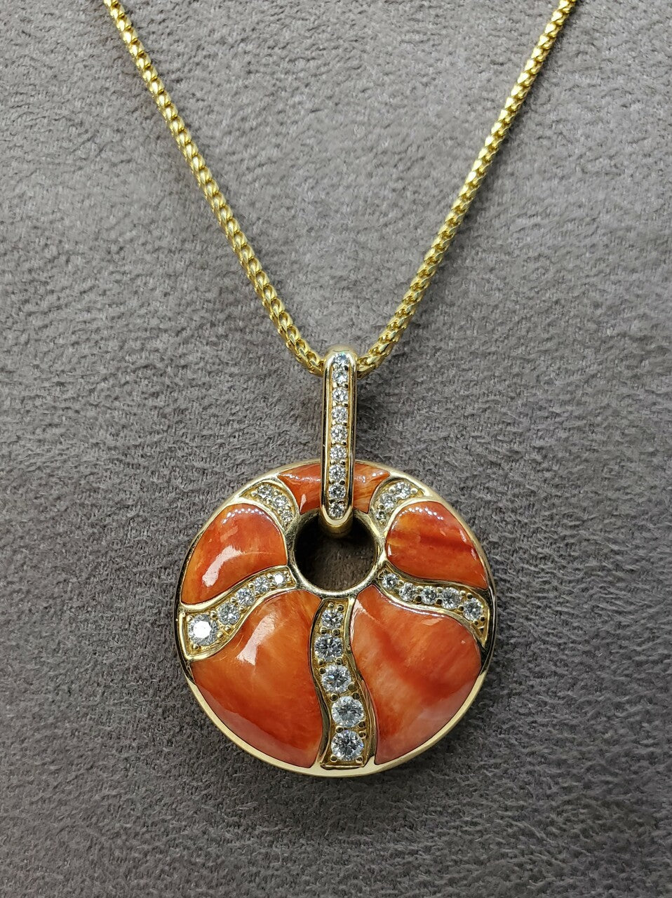 Kabana Orange Spiny Circle Pendant with Diamonds | 804-00035