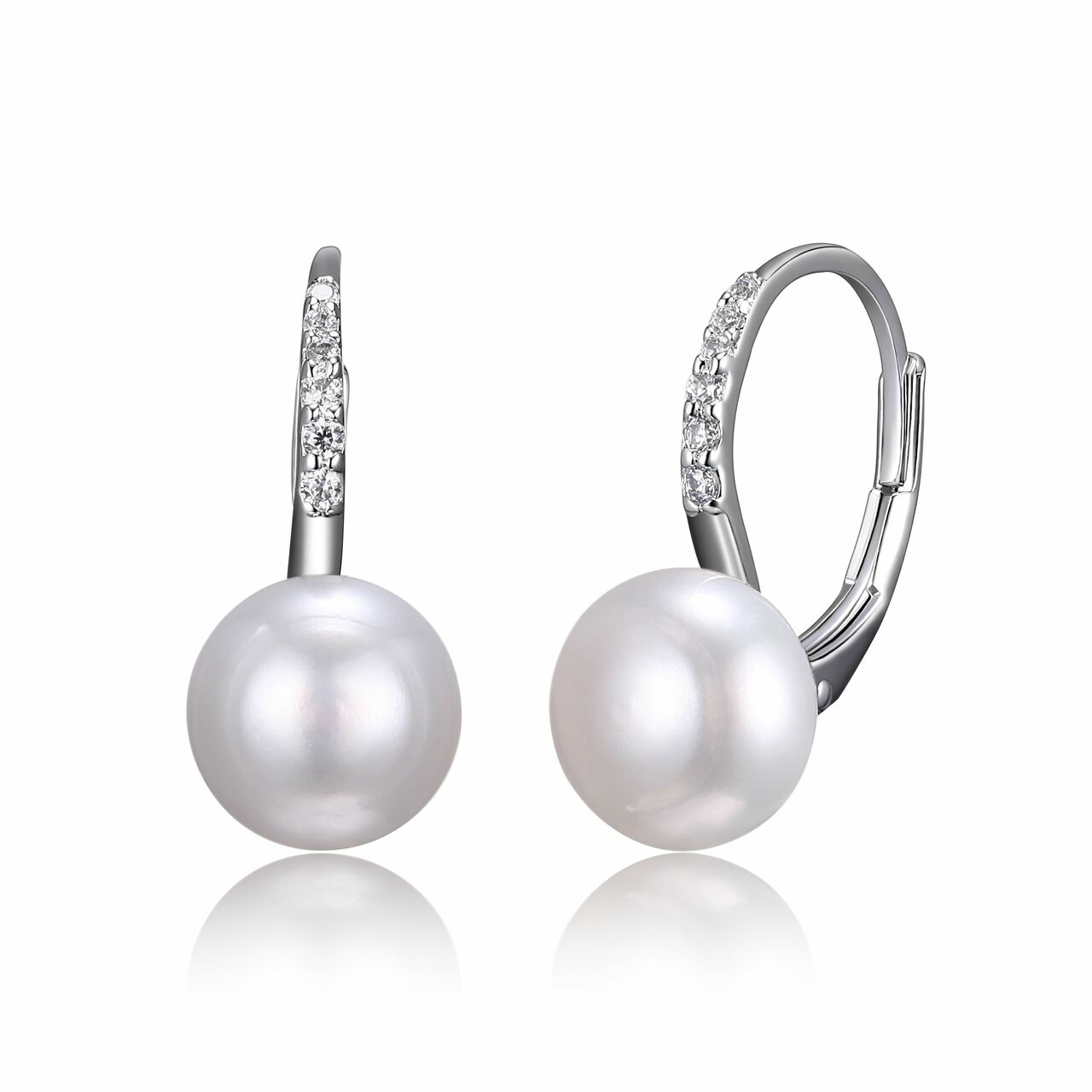 Reign Sterling Silver and CZ Pearl Leverback Earrings | R2AKD9926G