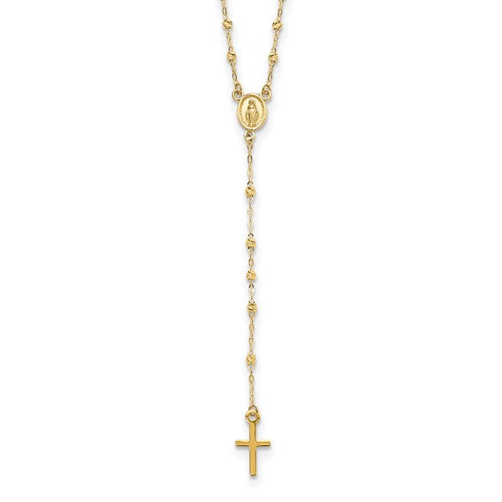 14k Gold Polished and D/C with 3in ext. Rosary Necklace | SF2513-17