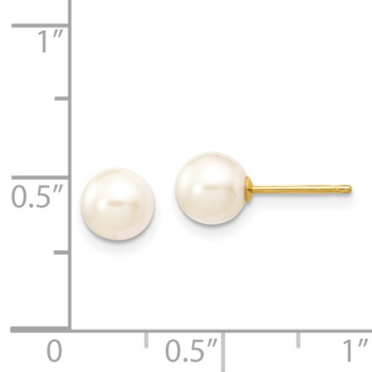14k 6-7mm Round White Saltwater Akoya Cultured Pearl Stud Post Earrings | XF300E