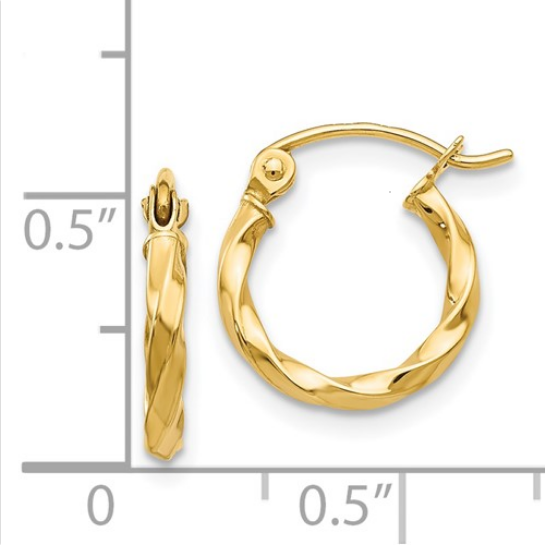 14kt Yellow Gold Twisted Polish Hoops | EAR-0001E