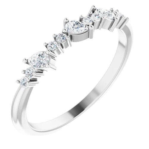 14K White 1/4 CTW Natural Diamond Asymmetrical Band| RIG0005