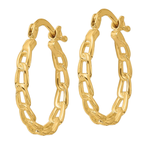 14K Polished Curb Link Design Hoop Earrings| LE2574
