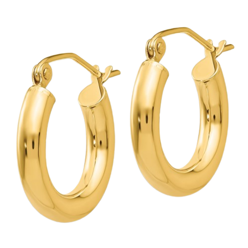 14K Polished 3mm Tube Hoop Earrings| T939