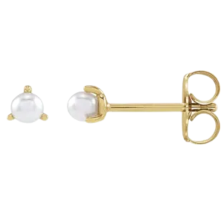 14K Yellow 2 mm Cultured White Seed Pearl Earrings | 88316