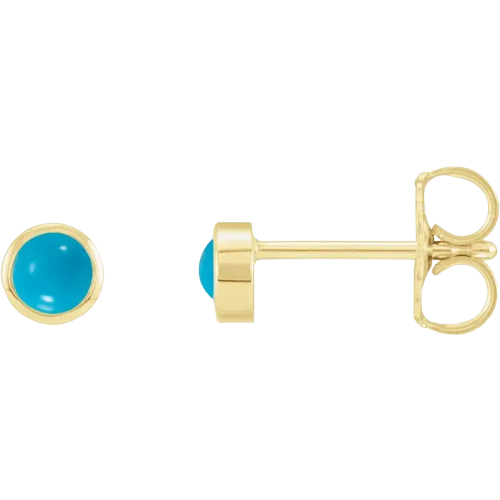 14K Yellow Cabochon Natural Turquoise Bezel-Set Solitaire Earrings | 87612