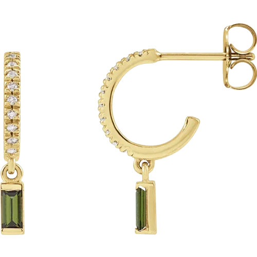14K Yellow Natural Green Tourmaline & .08 CTW Natural Diamond French-Set Hoop Earrings | 87665