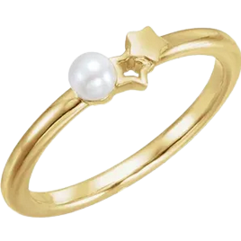 14K Yellow Freshwater Cultured Pearl Youth Double Star Ring