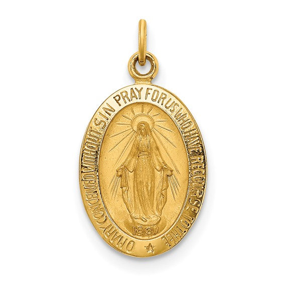 14k Solid Polished/Satin Small Oval Miraculous Medal | XR1757