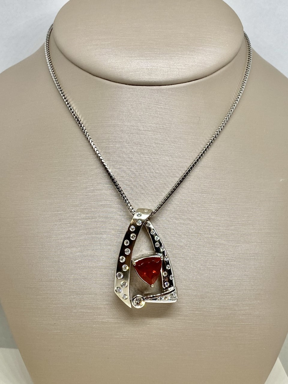 Custom Made Mexican Fire Opal Pendant with Diamonds