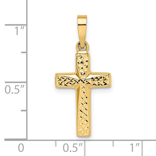 14k Polished Diamond-cut Reversible Puffed Cross | XR1876