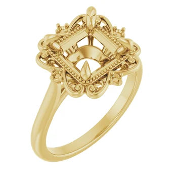 Vintage Floral Square Engagement Ring Mounting| 124061