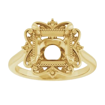 Vintage Floral Square Engagement Ring Mounting| 124061