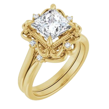 Vintage Floral Square Engagement Ring Mounting| 124061
