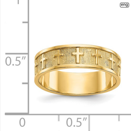 14k Polished and Satin Cross  Band