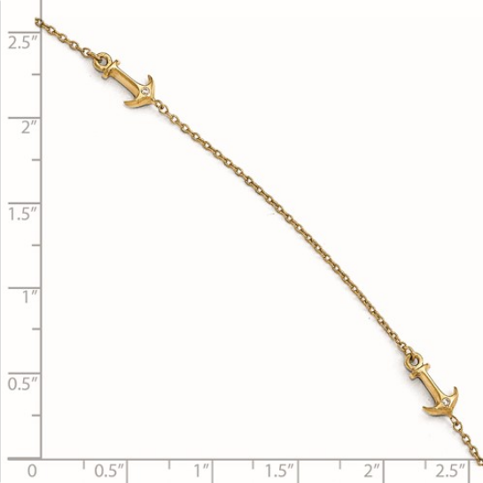 Leslie's 14K CZ Polished Anchor Anklet | LF649-9