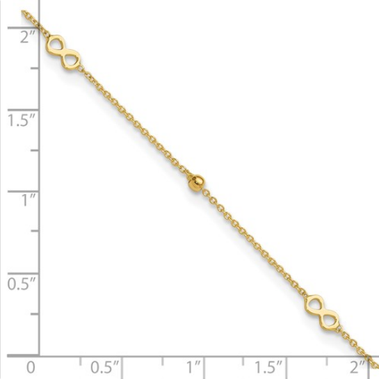 14K Polished Infinity 9in Plus  Anklet | ANK315-9