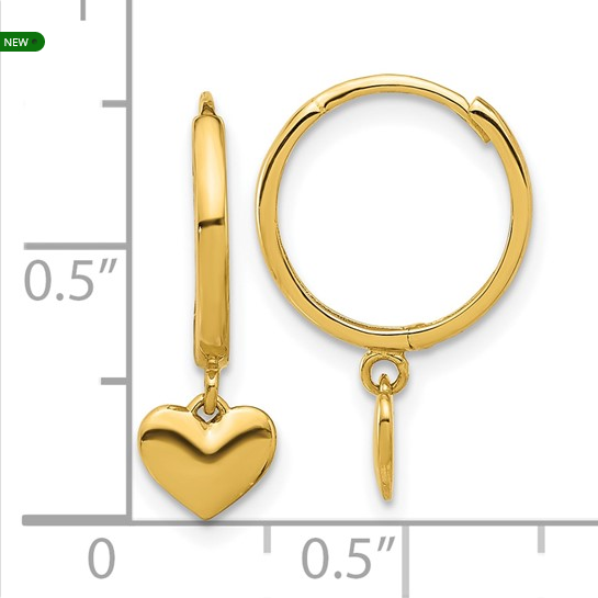 14k Madi K Polished Heart Dangle Huggie Hoop Earrings | SE3055