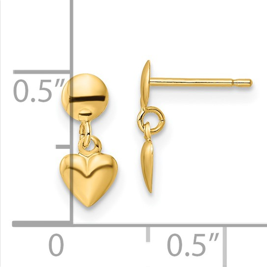 14K Polished Heart Post Dangle Earrings| YE2049