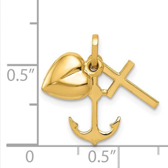 14K Polished Heart Cross Anchor Charm| YC1067