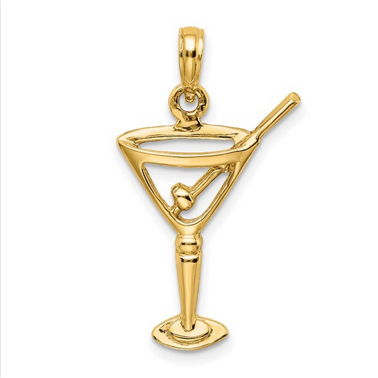 14K Polished Martini with Olive Charm | K7349