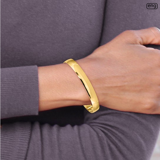 14k Solid Polished Half-Round Slip-On Bangle | DB309