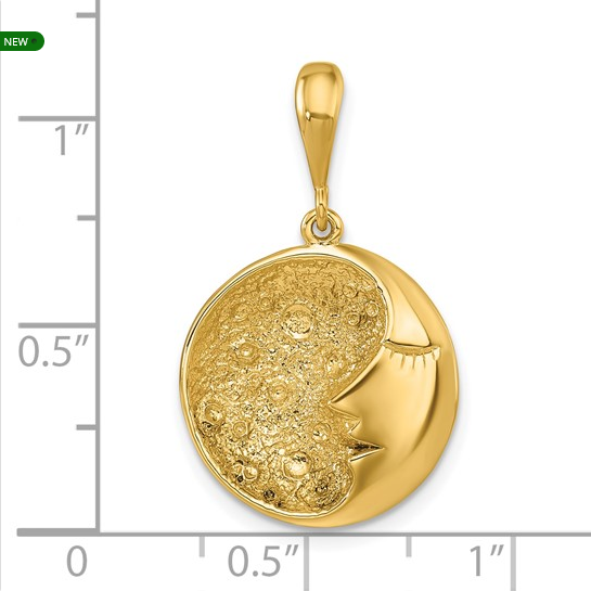 Herco 14K Polished and Textured Round Moon and Face Pendant