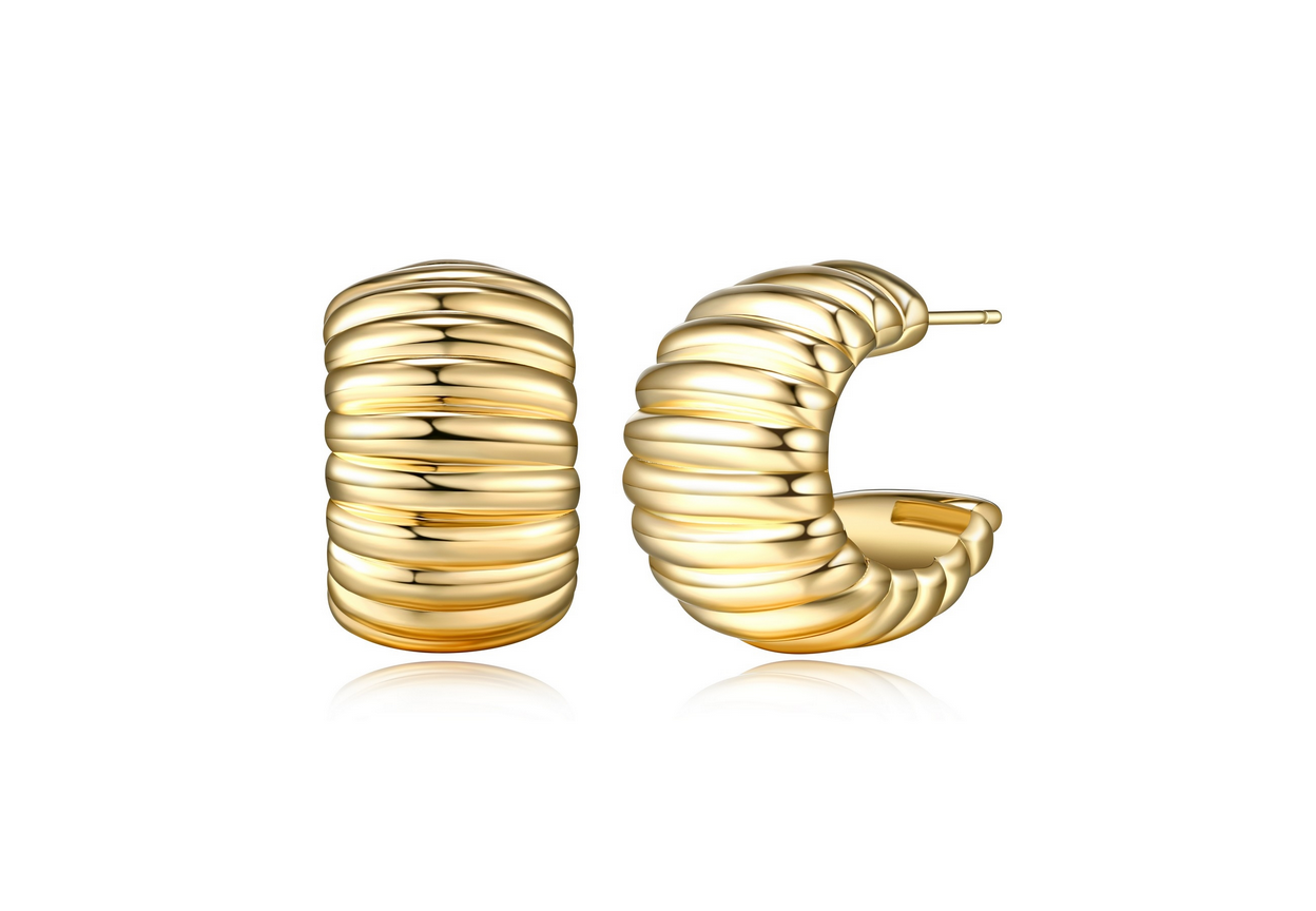 SS CG “ELECTRIC HOOPS” GOLD PLATED ELECTROFORMING 21X18X13MM RIBBED SMALL HALF HOOP| S2AQW7A04Q