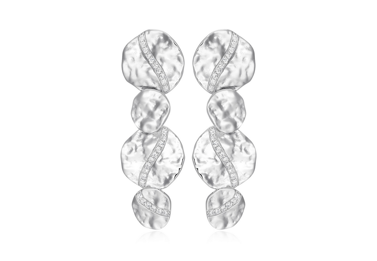 HIGH POLISH FINISH TEXTURE MULTI-SIZES ROUND DISC LONG DROP EARRINGS