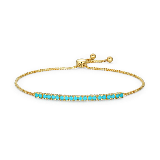 TURQUOISE NANO ADJUSTABLE BOLO BRACELET IN STERLING SILVER WITH 18K GOLD PLATING.