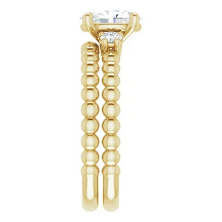 Oval 3-stone Beaded Engagement Ring Mounting| 124580