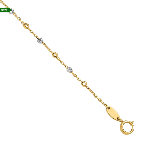 14K Two-tone Polished and Diamond-cut Beads  Anklet