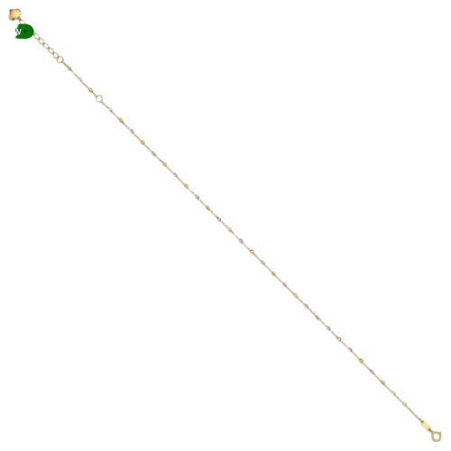 14K Two-tone Polished and Diamond-cut Beads  Anklet | ANK349-10