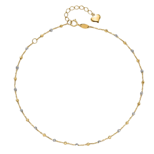 14K Two-tone Polished and Diamond-cut Beads  Anklet