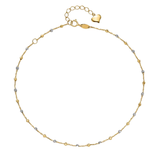 14K Two-tone Polished and Diamond-cut Beads  Anklet | ANK349-10