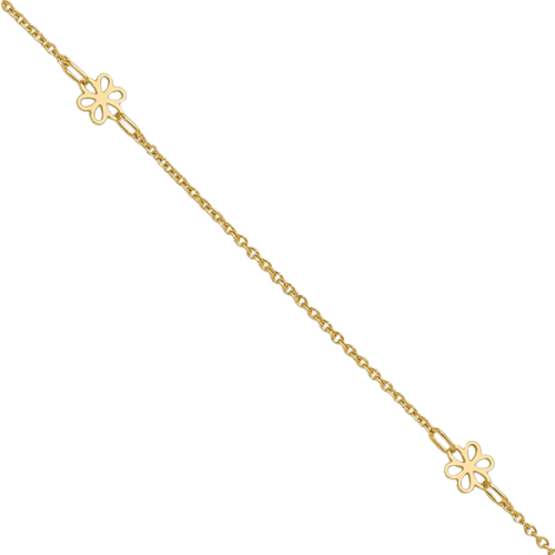 14K Polished Flowers 10in Plus 1in ext. Anklet